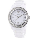Emporio Armani Ceramica White Mother of Pearl Dial Stainless Steel Strap Watch For Women - AR1426 Authentic Buy Shop Now