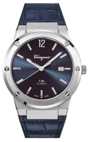 Salvatore Ferragamo F-80 Classic Blue Dial Blue Leather Strap Watch for Men - SFDT00719 Authentic Buy Shop Now