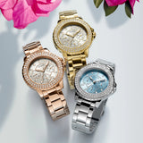 Guess Crown Jewel Multifunction Diamonds White Dial Rose Gold Steel Strap Watch For Women - GW0410L3 Authentic Buy Shop Now
