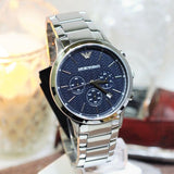 Emporio Armani Renato Chronograph Blue Dial Silver Steel Strap Watch For Men - AR2486 Authentic Buy Shop Now