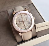 Burberry Chronograph Rose Gold Dial Beige Leather Strap Watch for Women - BU9704 Authentic Buy Shop Now
