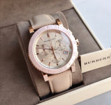 Burberry The City Chronograph Rose Gold Dial Beige Leather Strap Watch For Women - BU9702 Authentic Buy Shop Now