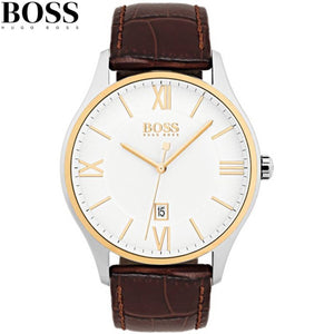 Hugo Boss Classic White Dial Brown Leather Strap Watch for Men - 1513486 Authentic Buy Shop Now