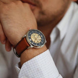 Fossil Neutra Automatic Luggage Skeleton Blue Dial Brown Leather Strap Watch for Men - ME3160 Authentic Buy Shop Now