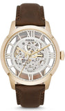 Fossil Townsman Automatic Skeleton Gold Dial Brown Leather Strap Watch for Men - ME3043 Authentic Buy Shop Now
