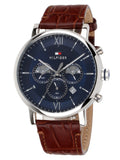 Tommy Hilfiger Evan Chronograph Blue Dial Brown Leather Strap Watch for Men - 1710393 Authentic Buy Shop Now