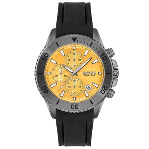 Hugo Boss Admiral Yellow Dial Black Rubber Silicone Strap Watch for Men - 1513968 Authentic Buy Shop Now