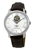 Tissot T Classic Tradition Powermatic 80 Open Heart Silver Dial Brown Leather Strap Watch for Men - T063.907.16.038.00 Authentic Buy Shop Now