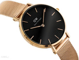 Daniel Wellington Classic Melrose Black Dial Rose Gold Mesh Bracelet Watch For Women - DW00100161