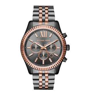 Michael Kors Lexington Chronograph Black Dial Two Tone Steel Strap Watch for Men - MK8561 Authentic Buy Shop Now