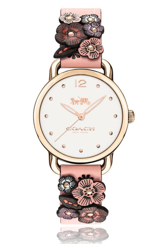 Coach Delancey White Dial Floral Pink Leather Strap Watch for Women - 14502817 Authentic Buy Shop Now