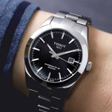 Tissot Gentleman Powermatic 80 Silicium Black Dial Silver Steel Strap Watch For Men - T127.407.11.051.00 Authentic Buy Shop Now