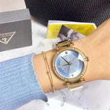 Guess Park Avenue Blue Dial Gold Steel Strap Watch For Women - W0695L2 Authentic Buy Shop Now