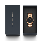 Daniel Wellington Iconic Link Black Dial Rose Gold Steel Strap Watch for Women - DW00100210 Authentic Buy Shop Now