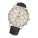 Tommy Hilfiger Gavin Chronograph White Dial Brown Leather Strap Watch for Men - 1791467 Authentic Buy Shop Now