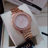 Guess Crown Jewel Multifunction Diamonds White Dial Rose Gold Steel Strap Watch For Women - GW0410L3 Authentic Buy Shop Now