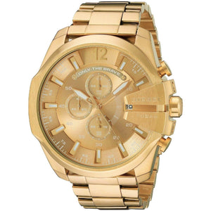 Diesel Mega Chief Chronograph Gold Dial Gold Steel Strap Watch For Men - DZ4360 Authentic Buy Shop Now