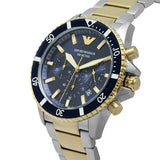 Emporio Armani Mario Chronograph Blue Dial Two Tone Steel Strap Watch For Men - AR11362 Authentic Buy Shop Now