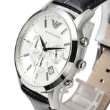 Emporio Armani Classic Chronograph Silver Dial Black Leather Strap Watch For Men - AR2432 Authentic Buy Shop Now