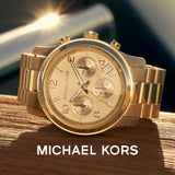 Michael Kors Runway Chronograph Gold Dial Gold Steel Strap Watch For Women - MK7323 Authentic Buy Shop Now