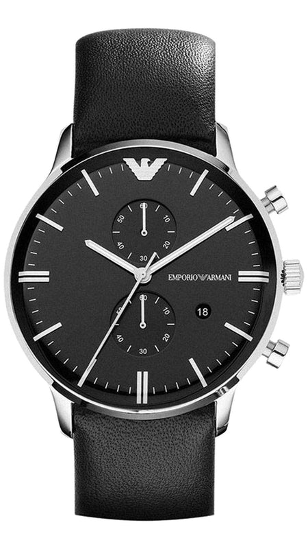 Emporio Armani Gianni Chronograph Black Dial Black Leather Strap Watch For Men - AR0397 Authentic Buy Shop Now