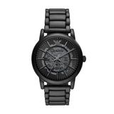 Emporio Armani Meccanico Skeleton Black Dial Black Steel Strap Watch For Men - AR60045 Authentic Buy Shop Now