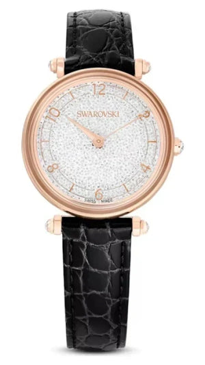 Swarovski Crystalline Wonder Silver Dial Black Leather Strap Watch for Women - 5653359