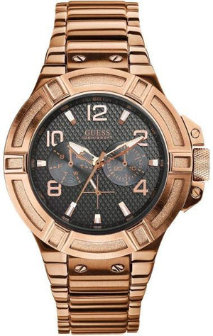 Guess Rigor Multi Function Black Dial Rose Gold Steel Strap Watch For Men - W0218G3 Authentic Buy Shop Now