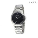 Gucci G Timeless Diamonds Black Dial Silver Steel Strap Watch For Women - YA126408 Authentic Buy Shop Now
