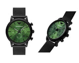 Emporio Armani Luigi Chronograph Green Dial Black Mesh Bracelet Watch For Men - AR11470 Authentic Buy Shop Now