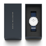 Daniel Wellington Classic Bayswater White Dial Blue NATO Strap Watch For Women - DW00100280 Authentic Buy Shop Now
