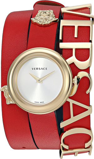Versace V-Flare Quartz Silver Dial Red Leather Strap Watch for Women - VEBN00418 Authentic Buy Shop Now