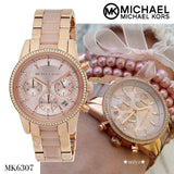 Michael Kors Ritz Chronograph Rose Gold Dial Two Tone Steel Strap Watch for Women - MK6307 Authentic Buy Shop Now