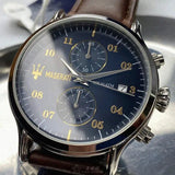 Maserati Epoca Chronograph Blue Dial Brown Leather Strap Watch For Men - R8871618001 Authentic Buy Shop Now