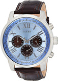 Guess Horizon Chronograph Analog Blue Dial Brown Leather Strap Watch For Men - W0380G6 Authentic Buy Shop Now