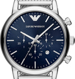 Emporio Armani Luigi Chronograph Blue Dial Silver Mesh Bracelet Watch For Men - AR80038 Authentic Buy Shop Now