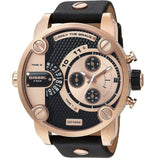 Diesel Little Daddy Black & Gold Dial Black Leather StrapWatch For Men - DZ7282 Authentic Buy Shop Now