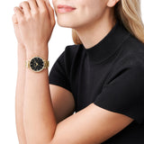 Michael Kors Pyper Three-Hand Black Dial Gold Steel Strap Watch For Women - MK4593 Authentic Buy Shop Now