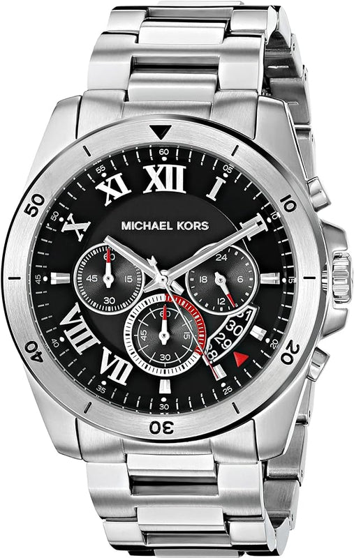 Michael Kors Brecken Chronograph Quartz Black Dial Silver Steel Strap Watch For Men - MK8438 Authentic Buy Shop Now