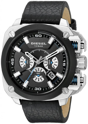 Diesel BAMF Chronograph Black Dial Black Leather Strap Watch For Men - DZ7345 Authentic Buy Shop Now