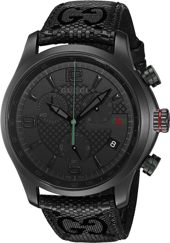 Gucci G Timeless Chronograph Black Dial Black Leather Strap Watch For Men - YA126244 Authentic Buy Shop Now