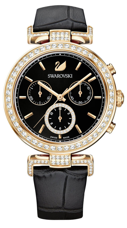 Swarovski Era Journey Chronograph Black Dial Black Leather Strap Watch for Women - 5295320 Authentic Buy Shop Now