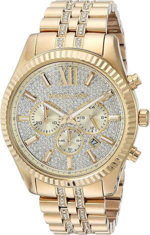 Michael Kors Lexington Chronograph Gold Dial Gold Steel Strap Watch For Men - MK8579 Authentic Buy Shop Now