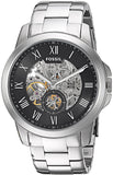 Fossil Grant Skeleton Black Dial Silver Steel Strap Watch for Men - ME3055 Authentic Buy Shop Now
