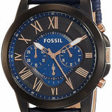 Fossil Grant Chronograph Black Dial Blue Leather Strap Watch for Men - FS5061 Authentic Buy Shop Now