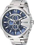 Diesel Mega Chief Chronograph Blue Dial Silver Steel Strap Watch For Men - DZ4417 Authentic Buy Shop Now