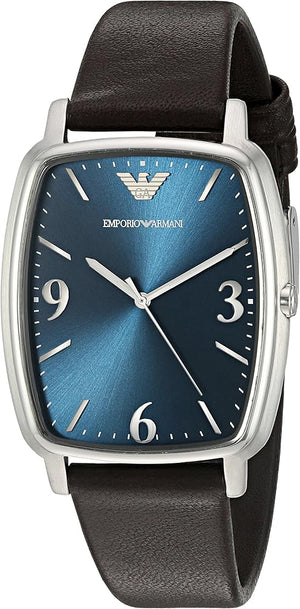 Emporio Armani Retro Quartz Blue Dial Black Leather Strap Watch For Men - AR2491 Authentic Buy Shop Now