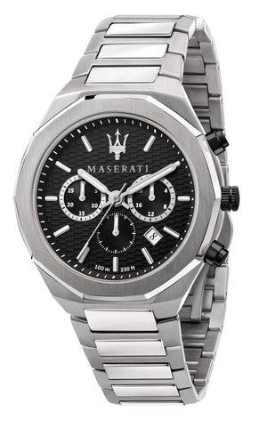 Maserati Stile Chronograph Black Dial Silver Steel Strap Watch For Men - R8873642004 Authentic Buy Shop Now