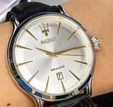 Maserati Epoca White Dial Black Leather Strap Watch For Men - R8851118002 Authentic Buy Shop Now