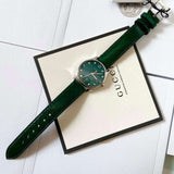 Gucci G-Timeless Green Mother of Pearl Dial Green Leather Strap Watch For Women - YA126585 Authentic Buy Shop Now